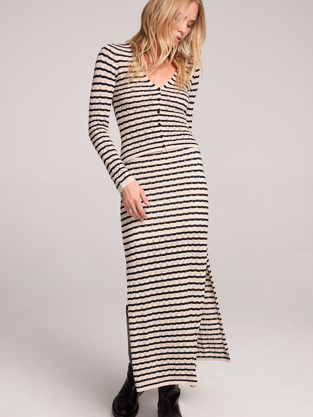 Saltwater Luxe Suzi Midi Skirt Black Cream Stripe NWT Size S